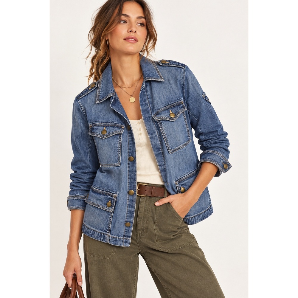 Current/Elliott The Denim Military Slant Pocket Jacket 1 Size S